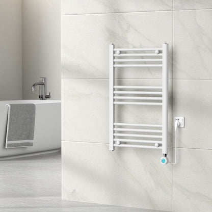 Radiateur sèche-serviettes électrique avec thermostat digital - Radiateur Salle de bain - 800 × 500 mm - Blanc mat - 300 watts