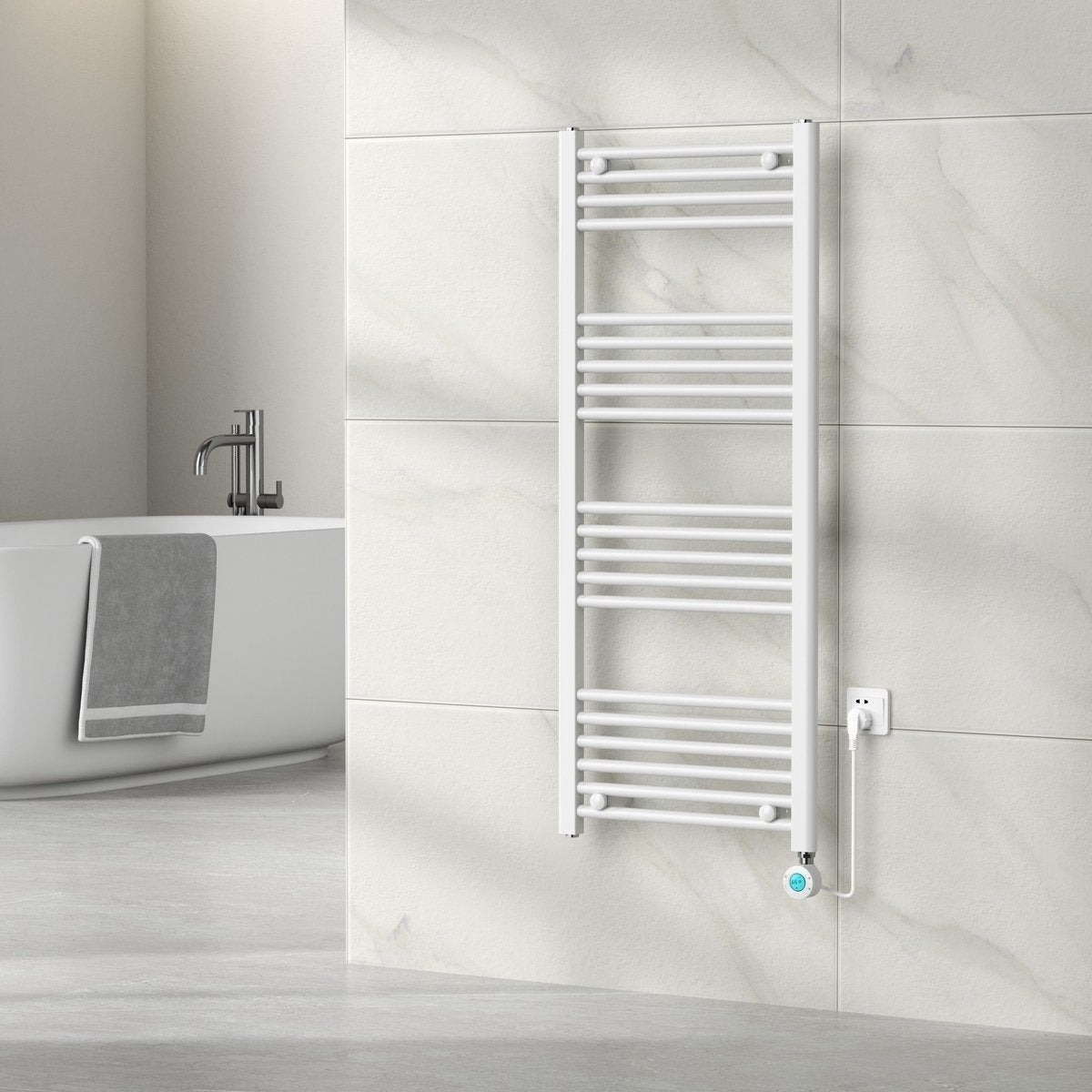 Radiateur Électrique pour Serviettes avec Thermostat Numérique - Radiateur Salle de Bain - 1200 × 500 mm - Blanc - 500 Watt
