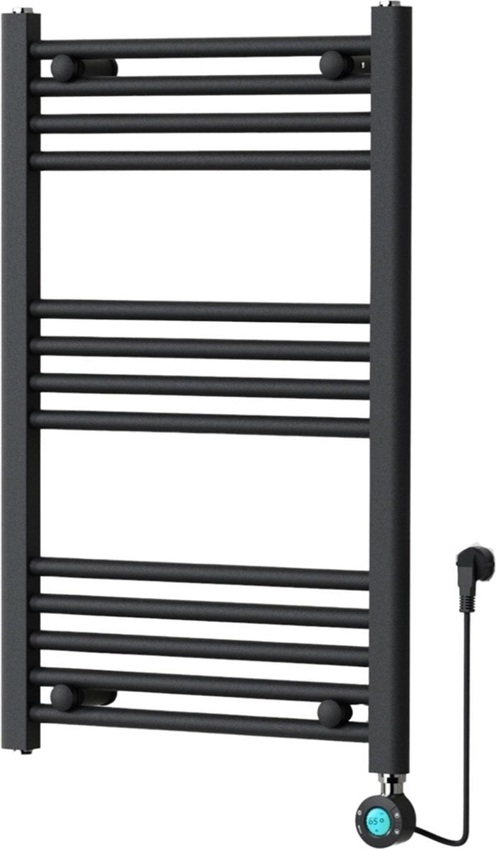Handdoekradiator Elektrisch met Digitale Thermostaat - Radiator Badkamer - 800 × 500 mm - Mat zwart - 300 Watt