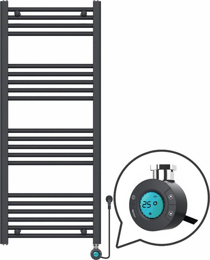 Radiateur Électrique pour Serviettes avec Thermostat Numérique - Radiateur de Salle de Bain - 1200 × 500 mm - Noir Mat - 500 Watt