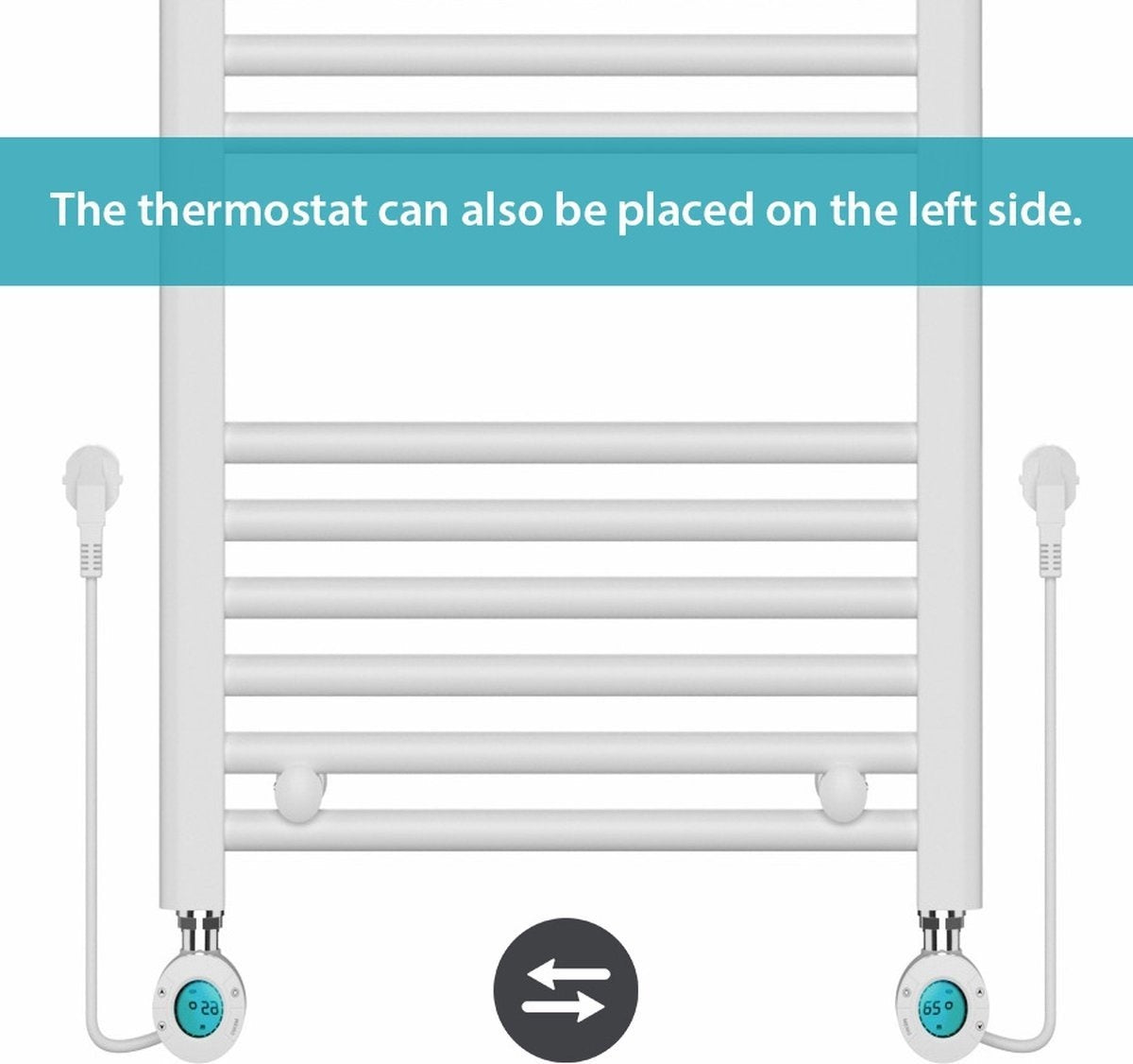 Radiateur sèche-serviettes électrique avec thermostat digital - Radiateur Salle de bain - 800 × 500 mm - Blanc mat - 300 watts