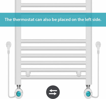 Radiateur sèche-serviettes électrique avec thermostat digital - Radiateur Salle de bain - 800 × 500 mm - Blanc mat - 300 watts