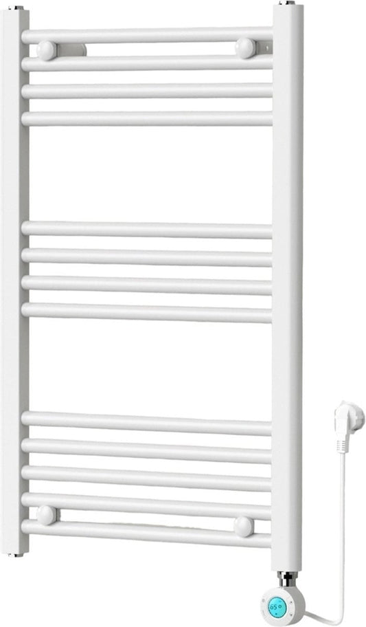 Radiateur sèche-serviettes électrique avec thermostat digital - Radiateur Salle de bain - 800 × 500 mm - Blanc mat - 300 watts
