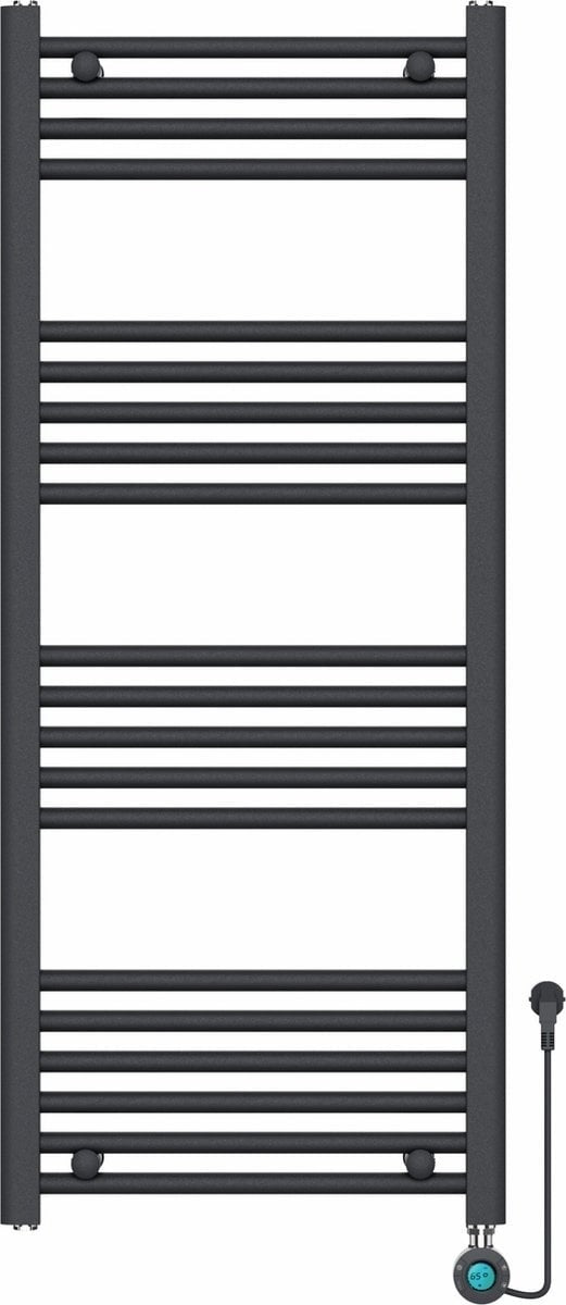 Radiateur Électrique pour Serviettes avec Thermostat Numérique - Radiateur de Salle de Bain - 1200 × 500 mm - Noir Mat - 500 Watt