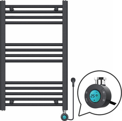 Handdoekradiator Elektrisch met Digitale Thermostaat - Radiator Badkamer - 800 × 500 mm - Mat zwart - 300 Watt