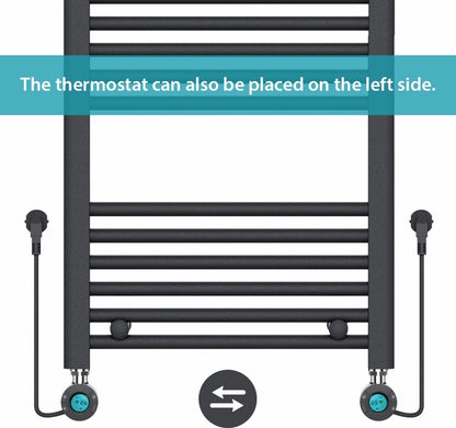 Radiateur Électrique pour Serviettes avec Thermostat Numérique - Radiateur de Salle de Bain - 1200 × 500 mm - Noir Mat - 500 Watt