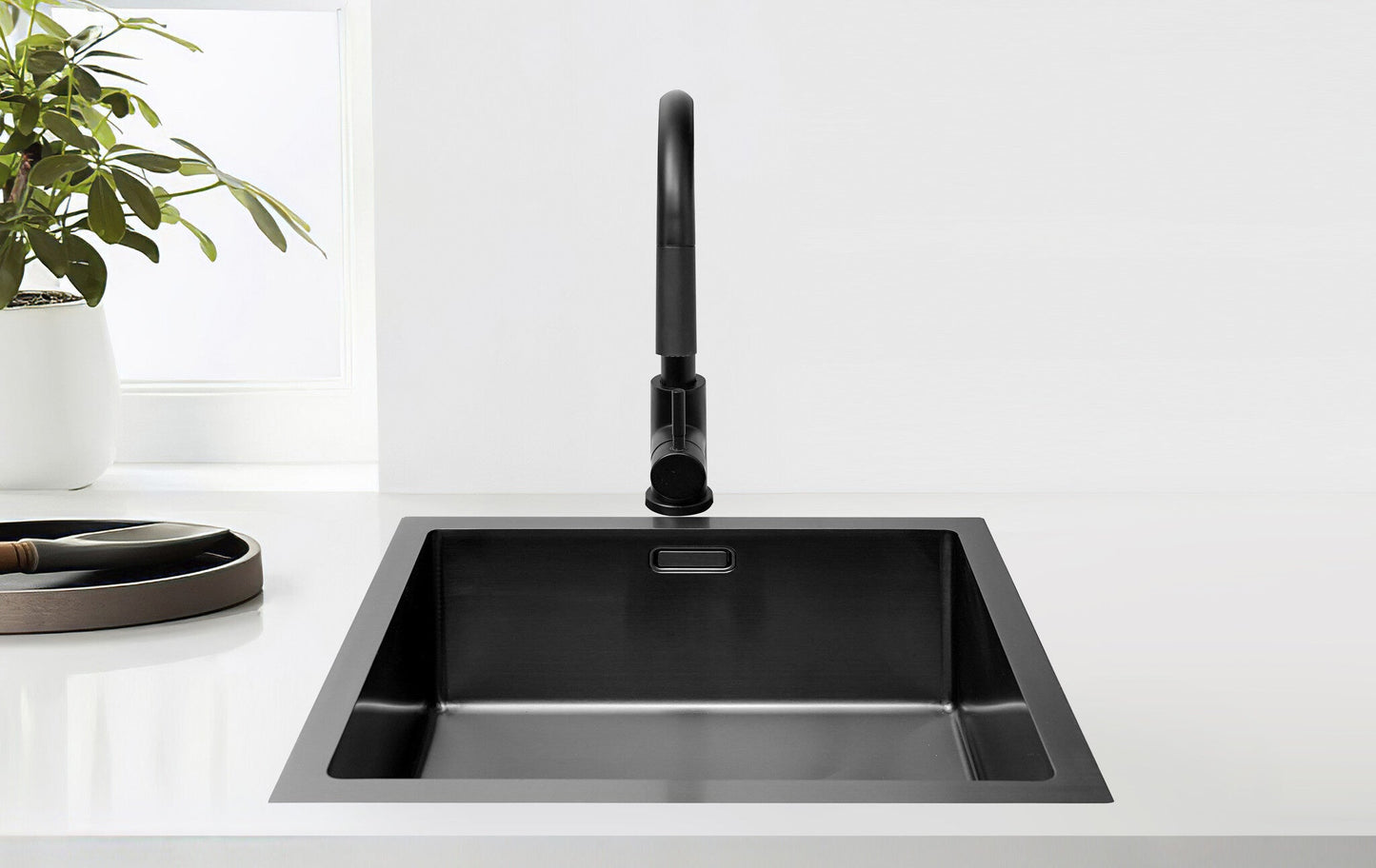 Évier Nurion Black Metal 44,5 x 34,5 – Évier de cuisine - Éviers de cuisine – Bac de cuisine - sans trou pour robinet, inox