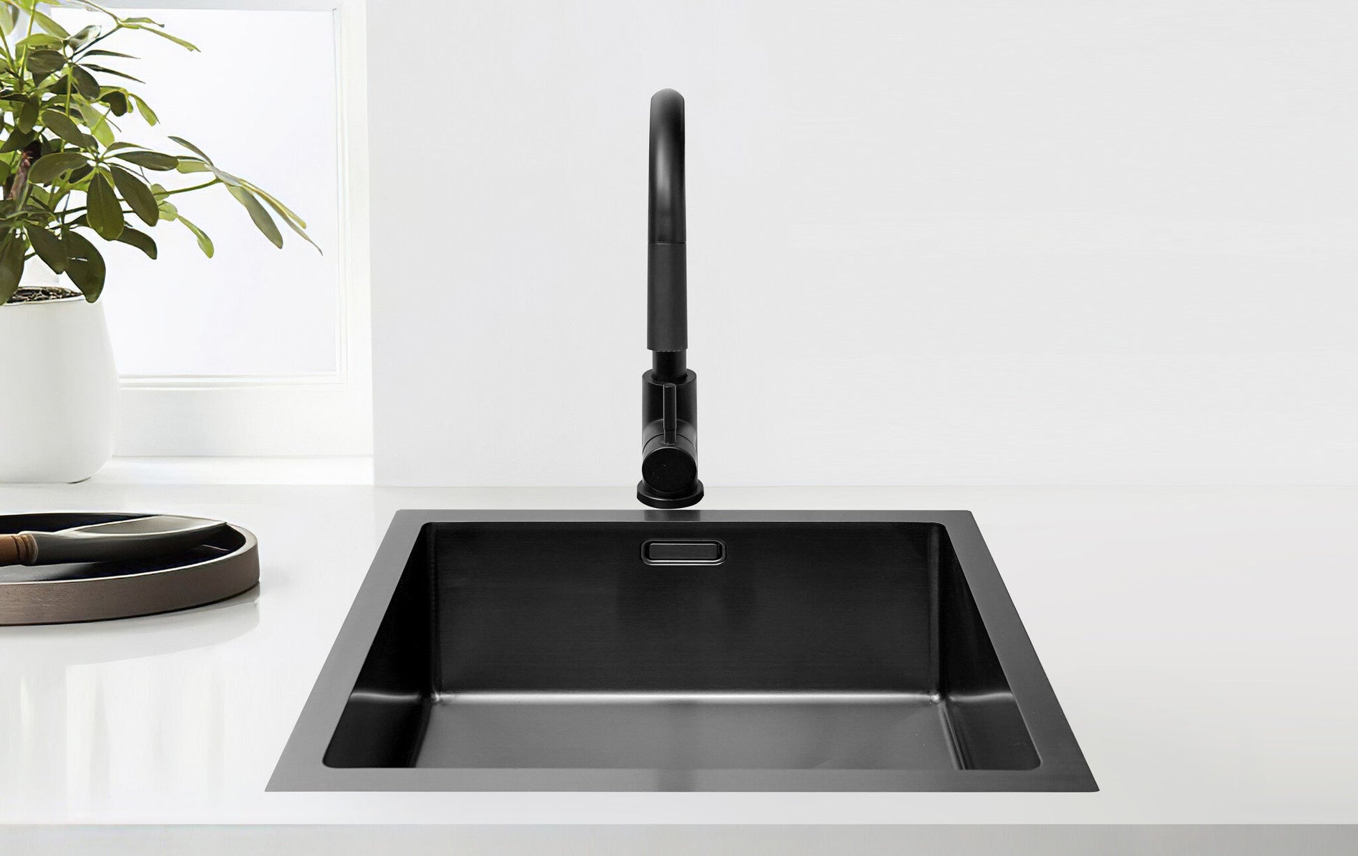 Évier Nurion Black Metal 44,5 x 34,5 – Évier de cuisine - Éviers de cuisine – Bac de cuisine - sans trou pour robinet, inox