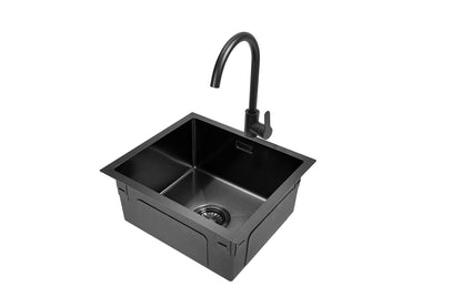 Évier Nurion Black Metal 44,5 x 34,5 – Évier de cuisine - Éviers de cuisine – Bac de cuisine - sans trou pour robinet, inox