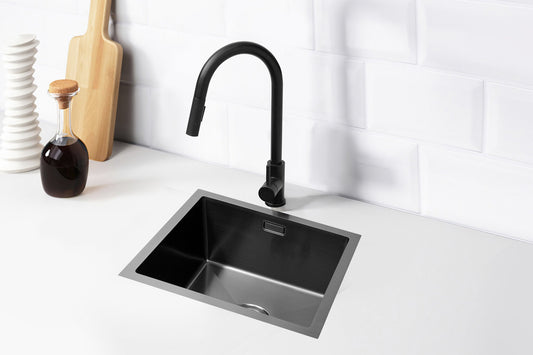 Évier Nurion Black Metal 44,5 x 34,5 – Évier de cuisine - Éviers de cuisine – Bac de cuisine - sans trou pour robinet, inox