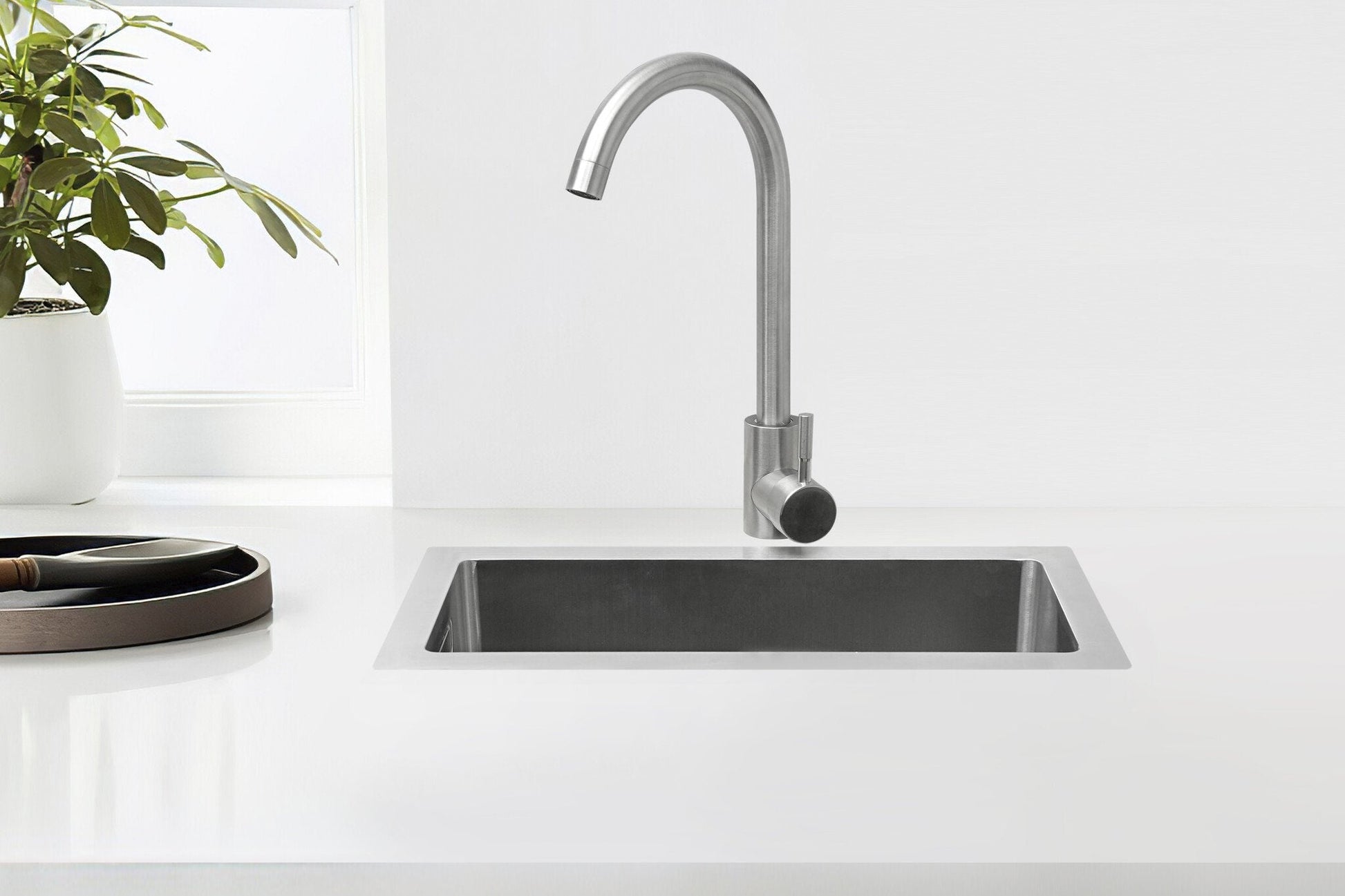 Nurion Évier INOX 16,5 x 38,5 – Évier de cuisine - Éviers de cuisine – Cuvette de cuisine - sans perçage pour robinet INOX