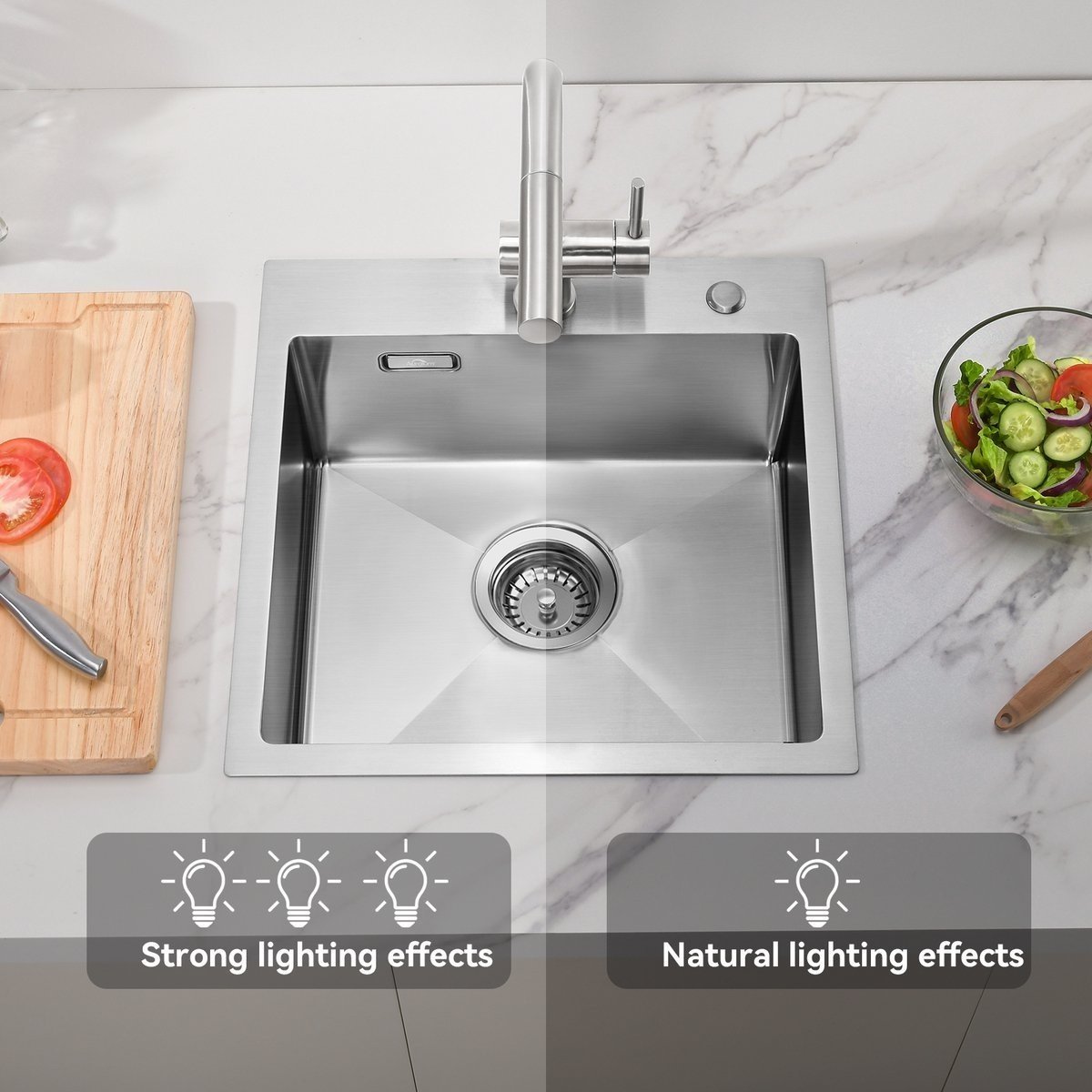 Nurion Évier INOX 28,5 x 34,5 – Évier de cuisine - Éviers de cuisine – Bac de cuisine - sans trou pour robinet