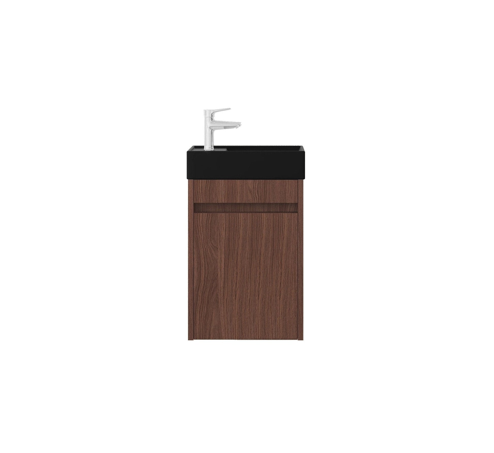 Nurion Meuble de salle de bain Emma - lavabo noir mat et armoire en noyer - 41 x 22,5 x 65 cm