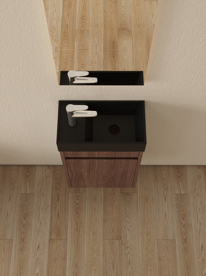 Nurion Meuble de salle de bain Emma - lavabo noir mat et armoire en noyer - 41 x 22,5 x 65 cm