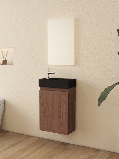 Nurion Meuble de toilette Jule - lavabo noir mat et armoire en bois de chêne - 41 x 22,5 x 65 cm