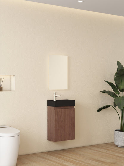 Nurion Meuble de toilette Jule - lavabo noir mat et armoire en bois de chêne - 41 x 22,5 x 65 cm