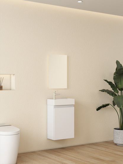 Nurion Meuble de toilette Lotte - lavabo blanc brillant et armoire en bois blanc - 41 x 22,5 x 65 cm