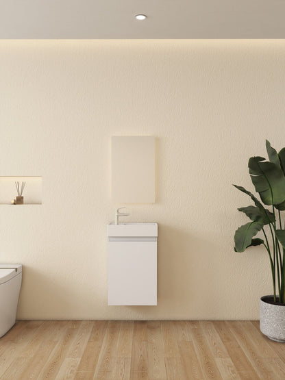 Nurion Meuble de toilette Lotte - lavabo blanc brillant et armoire en bois blanc - 41 x 22,5 x 65 cm