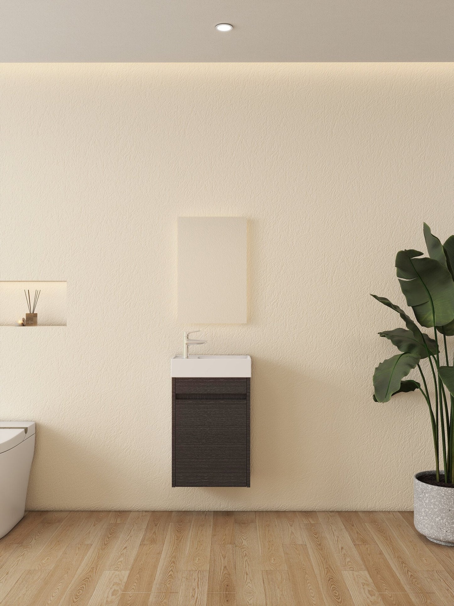 Nurion Meuble de salle de bains Luca - lavabo blanc brillant et armoire en bois noir - 41 x 22,5 x 65 cm