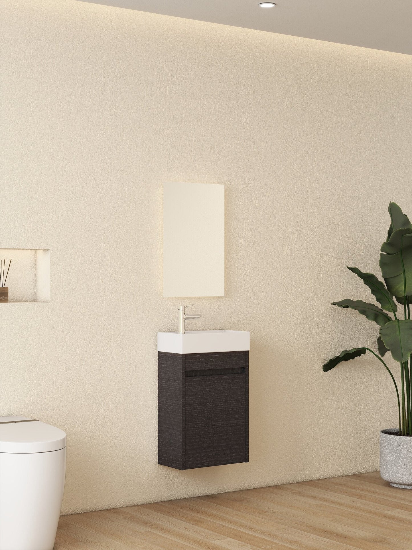 Nurion Meuble de salle de bains Luca - lavabo blanc brillant et armoire en bois noir - 41 x 22,5 x 65 cm