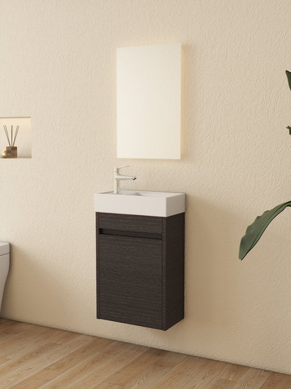 Nurion Meuble de salle de bains Luca - lavabo blanc brillant et armoire en bois noir - 41 x 22,5 x 65 cm