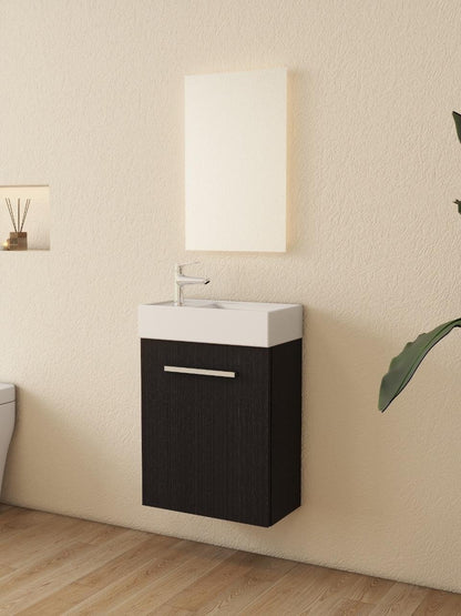 Nurion Meuble de toilette Max - lavabo blanc brillant et armoire en bois noir - 45 x 25 x 72 cm