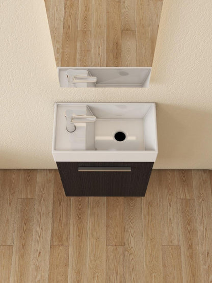Nurion Meuble de toilette Max - lavabo blanc brillant et armoire en bois noir - 45 x 25 x 72 cm