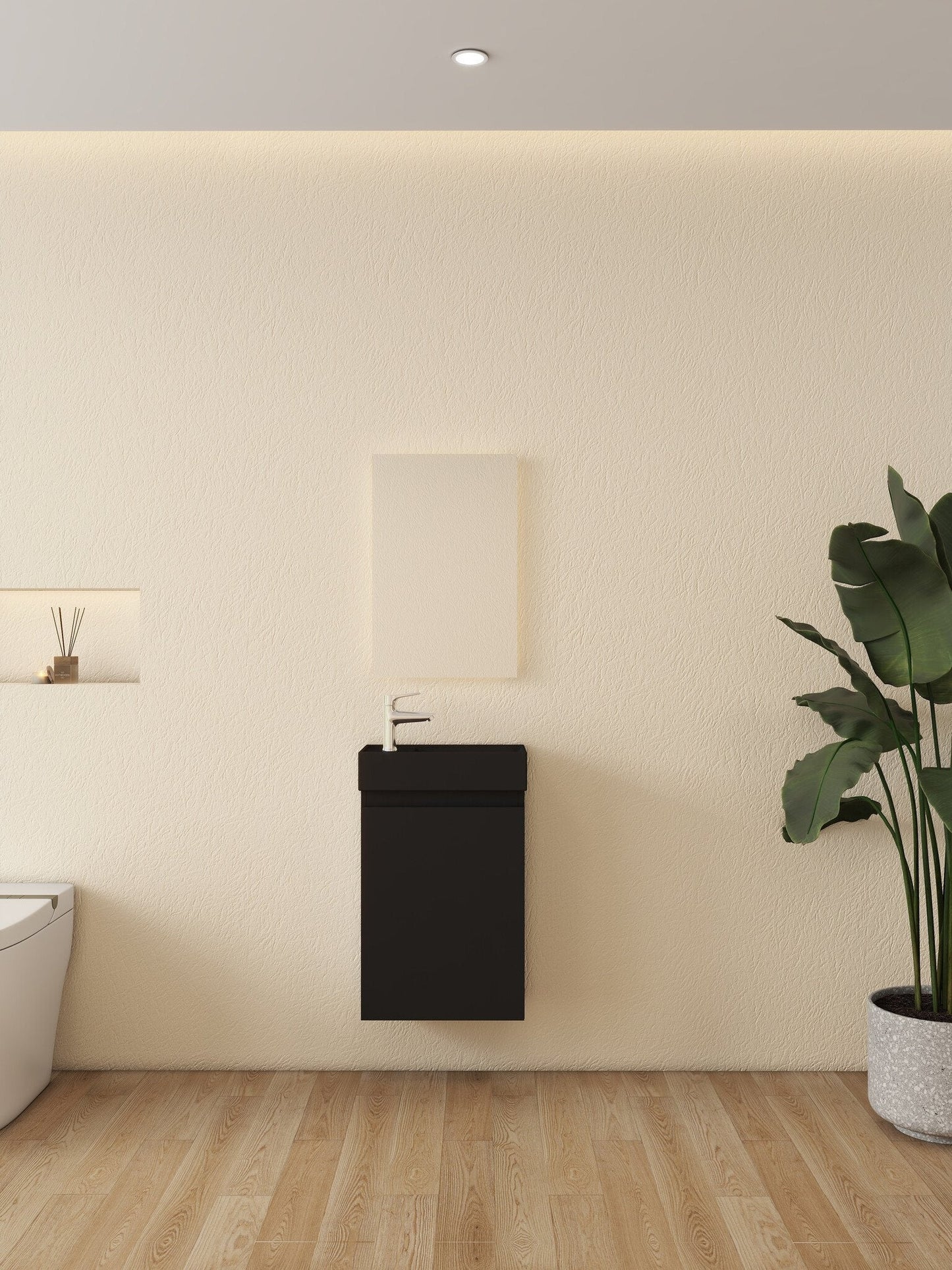 Nurion Meuble de toilette Milan - lavabo noir mat et armoire noire - 45 x 22,5 x 65 cm