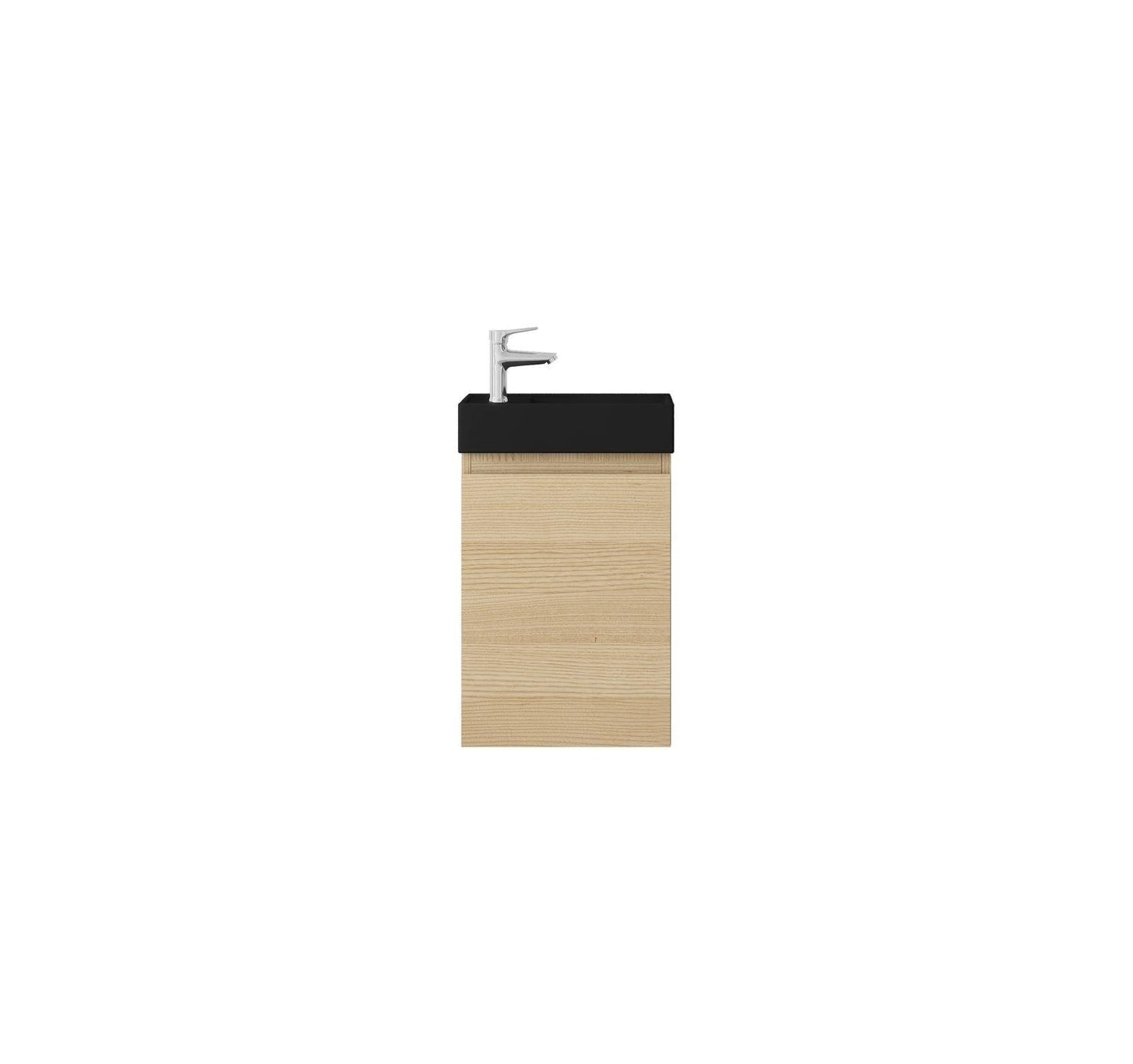 Nurion Meuble de toilette Nora - lavabo noir mat et armoire en bois clair - 41 x 22,5 x 65 cm