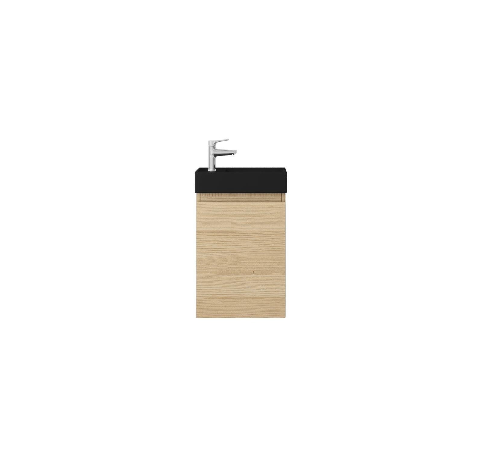 Nurion Meuble de toilette Nora - lavabo noir mat et armoire en bois clair - 41 x 22,5 x 65 cm