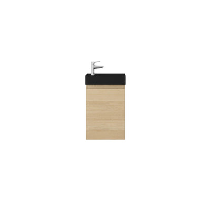Nurion Meuble de toilette Nora - lavabo noir mat et armoire en bois clair - 41 x 22,5 x 65 cm