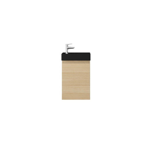 Nurion Meuble de toilette Nora - lavabo noir mat et armoire en bois clair - 41 x 22,5 x 65 cm