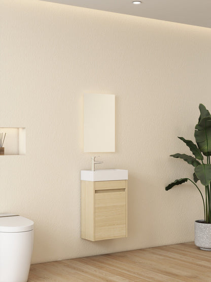 Nurion Meuble de toilette Sophie - lavabo blanc brillant et armoire en bois blanc - 41 x 22,5 x 65
