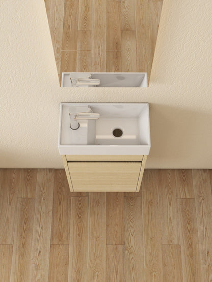Nurion Meuble de toilette Sophie - lavabo blanc brillant et armoire en bois blanc - 41 x 22,5 x 65