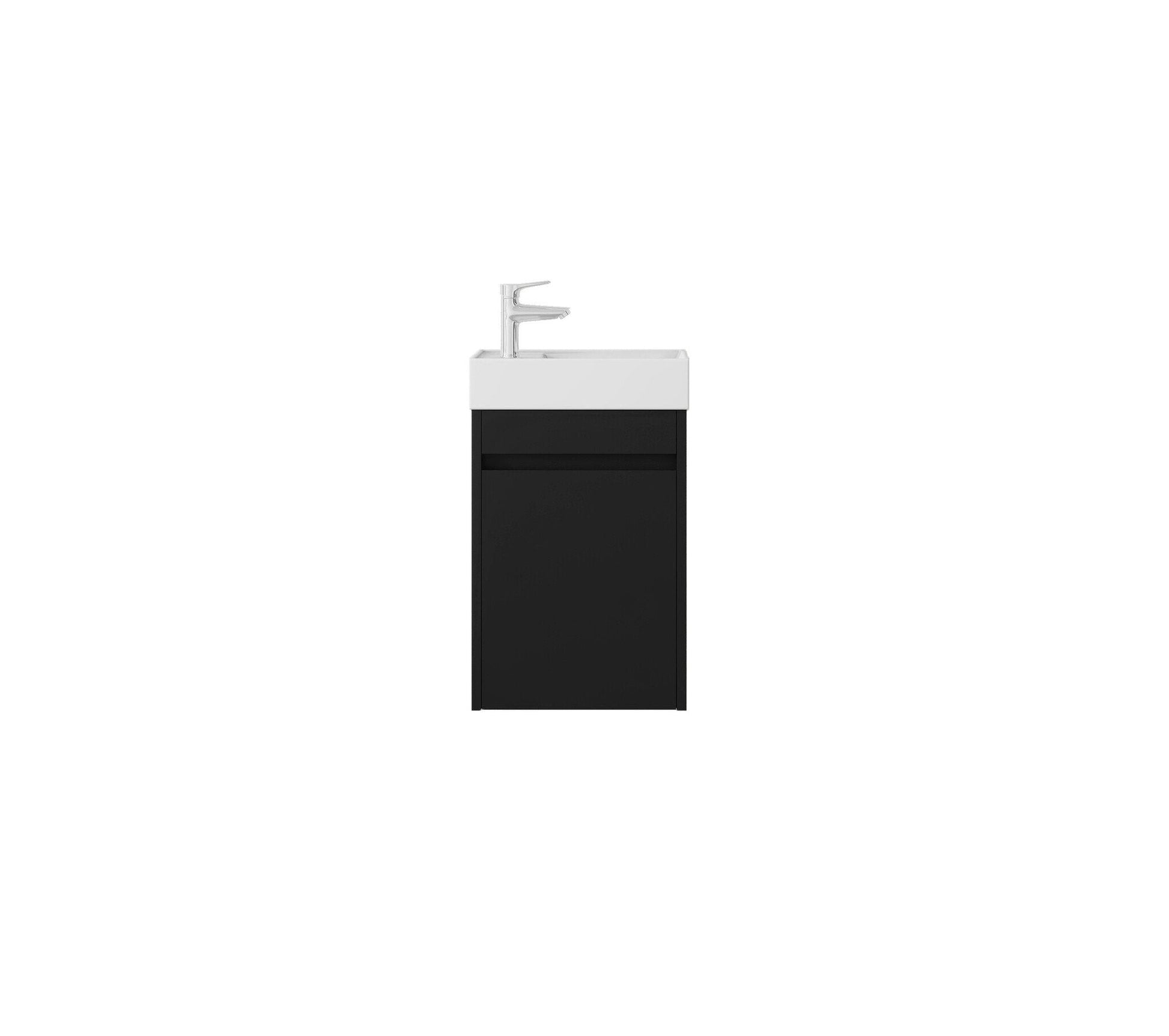 Meuble de toilette Nurion Tess - lavabo blanc brillant et armoire en bois noir - 41 x 22,5 x 65 cm