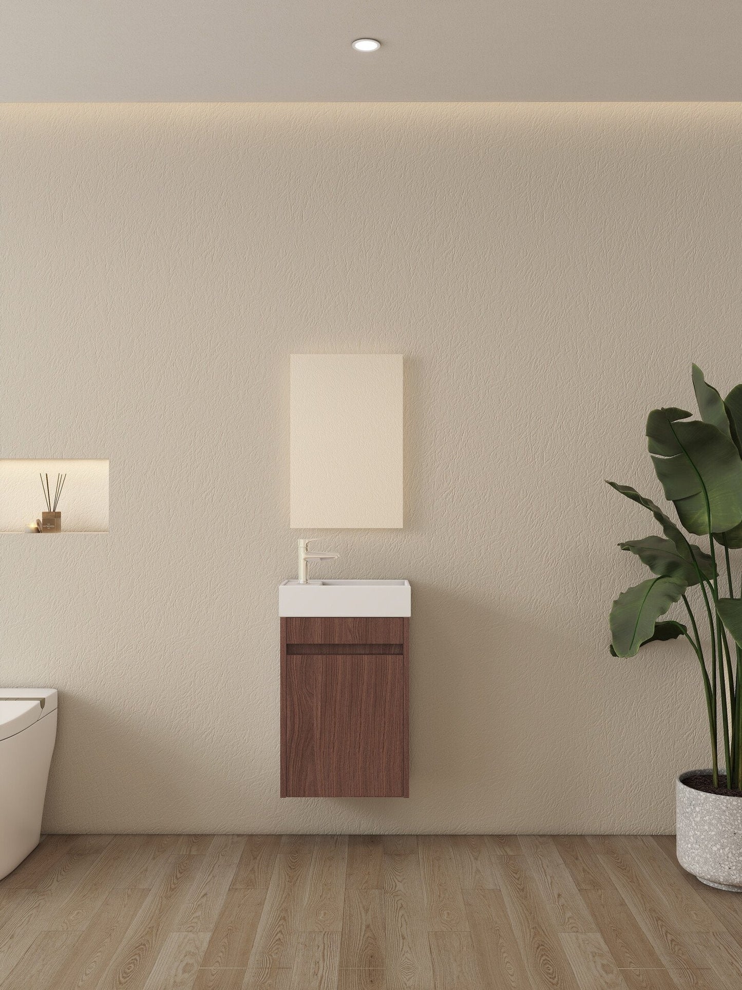 Nurion Meuble de toilette Vince - lavabo blanc brillant et armoire en bois foncé - 41 x 22,5 x 65 cm