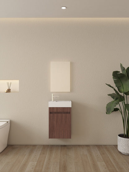 Nurion Meuble de toilette Vince - lavabo blanc brillant et armoire en bois foncé - 41 x 22,5 x 65 cm