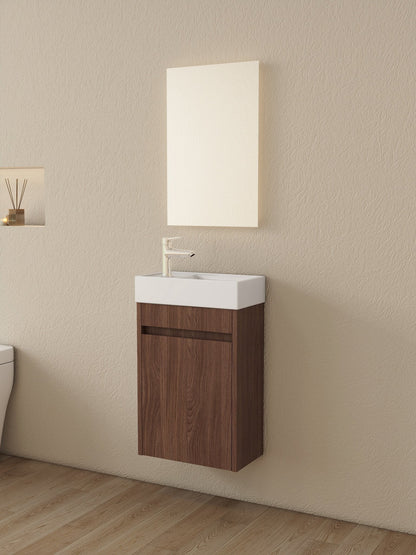 Nurion Meuble de toilette Vince - lavabo blanc brillant et armoire en bois foncé - 41 x 22,5 x 65 cm