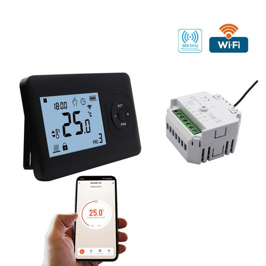 Thermostat noir WiFi QH-Basic avec récepteur encastré