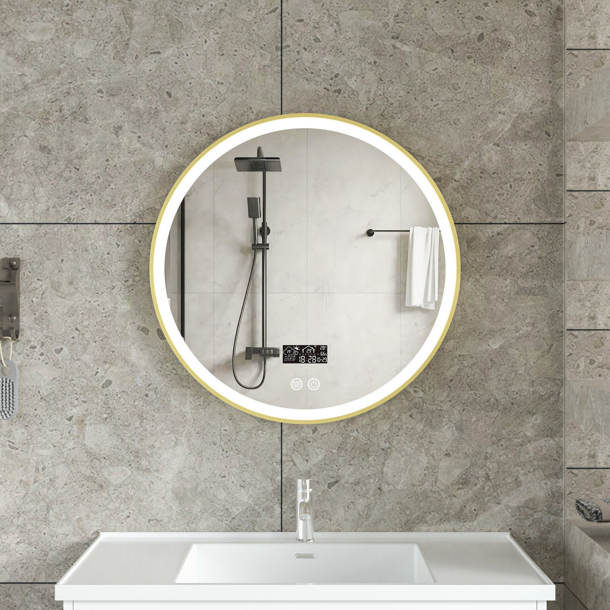 Miroir intelligent rond 60cm cadre or avec éclairage LED, anti-condensation et wifi