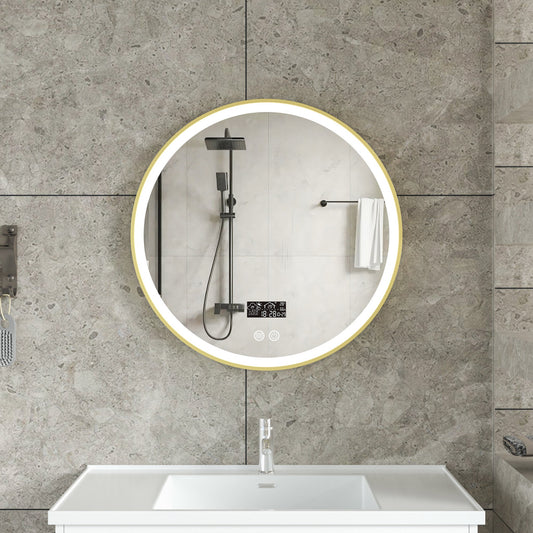 Miroir intelligent rond 60cm cadre or avec éclairage LED, anti-condensation et wifi