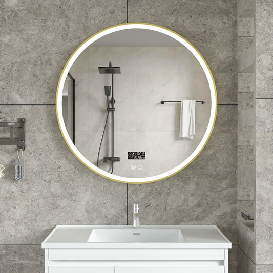 Smart spiegel rond 80cm gouden frame met led verlichting, anti-condens en wifi