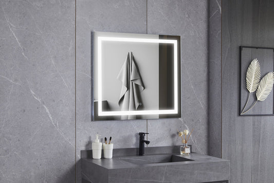 Miroir 70 x 80 cm sans cadre, éclairage LED encastré et anti-condensation