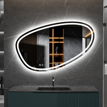 Miroir asymétrique avec éclairage LED encastré et anti-condensation 120cm de large et 75cm de haut