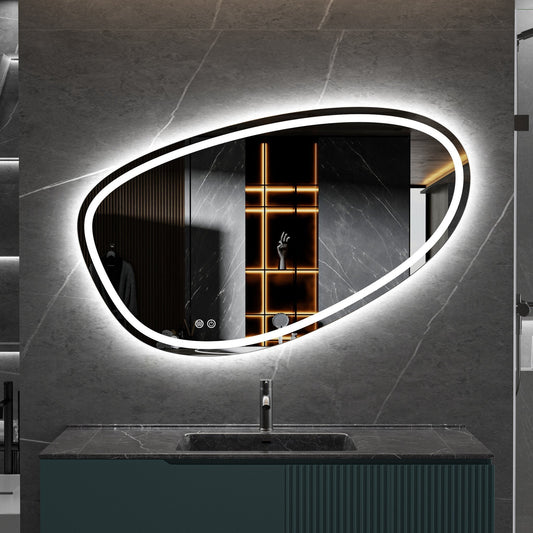 Miroir asymétrique avec éclairage LED encastré et anti-condensation 120cm de large et 75cm de haut