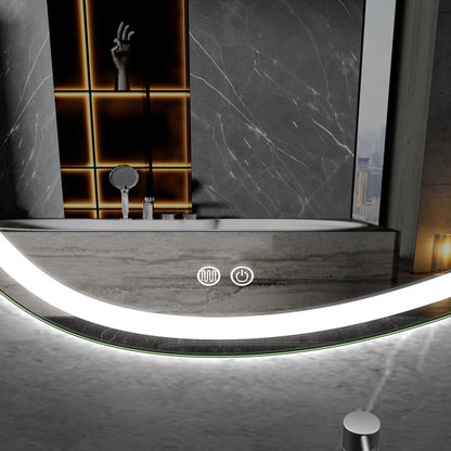 Miroir asymétrique avec éclairage LED encastré et anti-buée 90cm de large et 60cm de haut