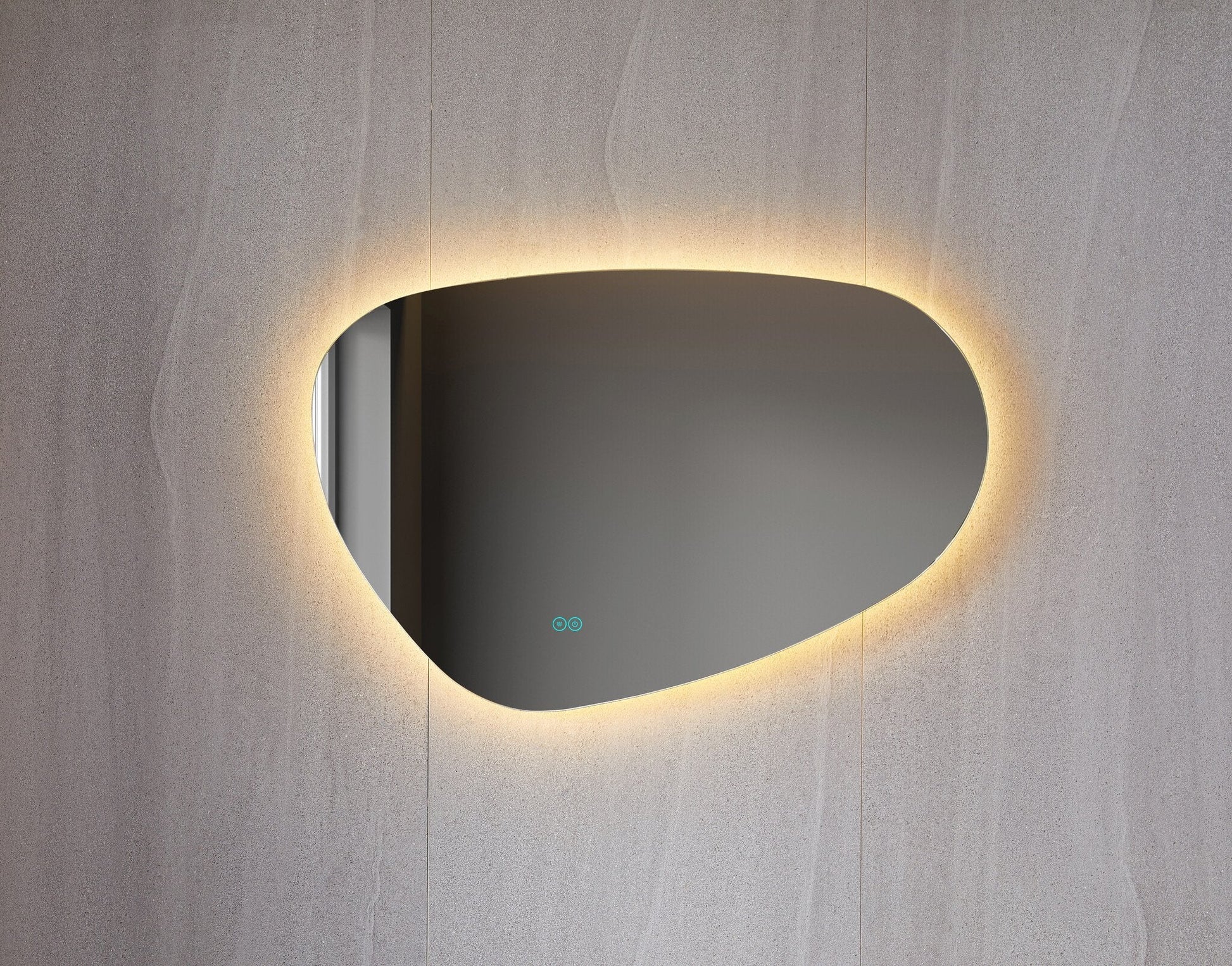 Miroir asymétrique organique avec éclairage LED et anti-condensation 120 cm de large et 75 cm de haut