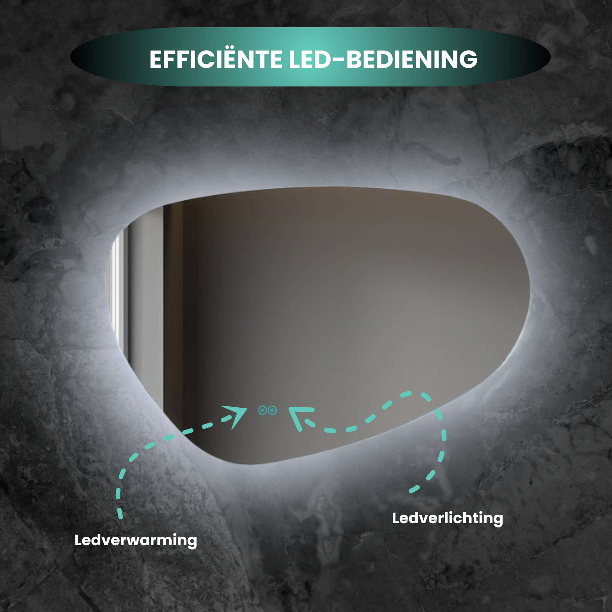 Miroir asymétrique organique avec éclairage LED et anti-condensation 60 cm de large et 40 cm de haut