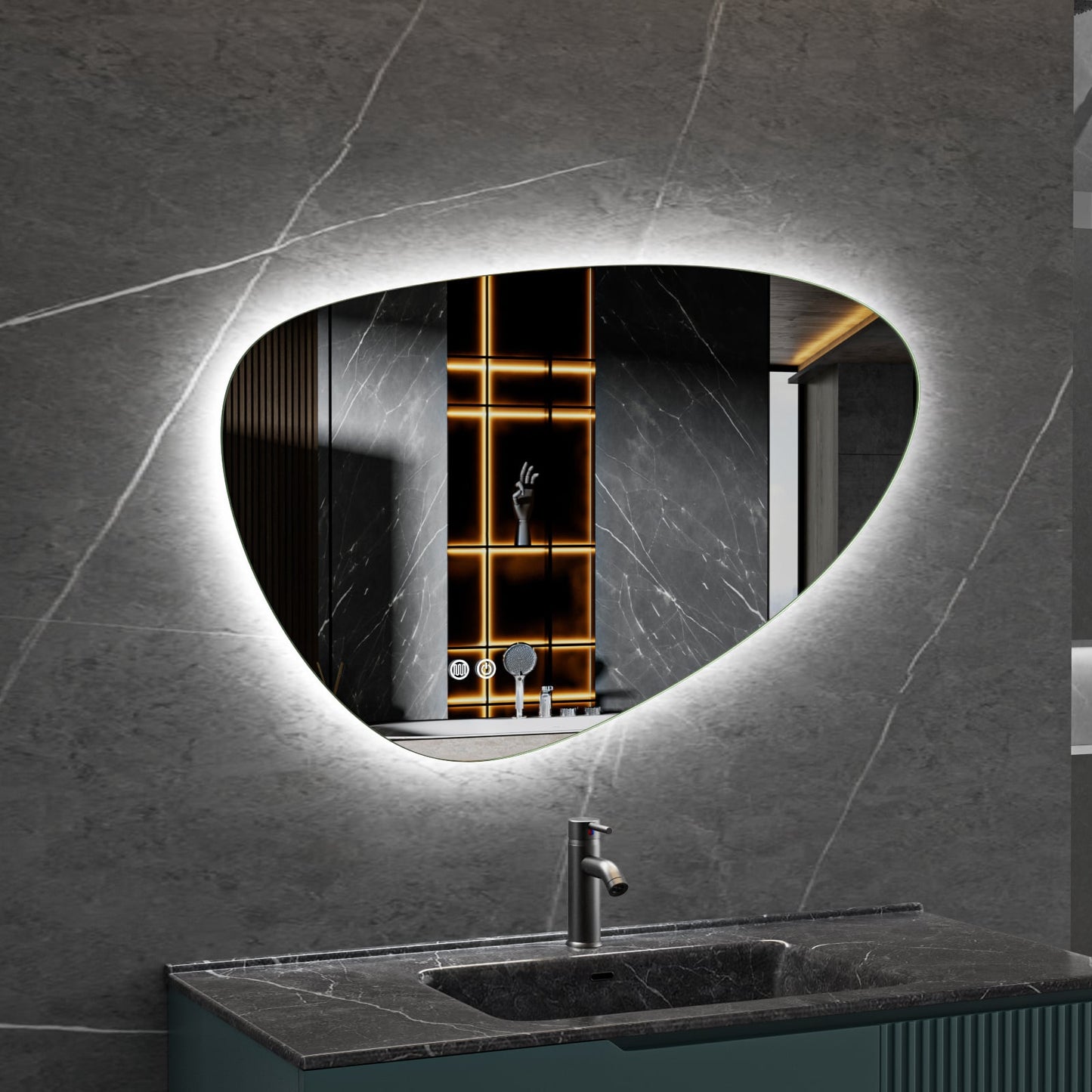 Spiegel asymmetrisch organische led verlichting en anti-condens 100 cm breed en 65 cm hoog