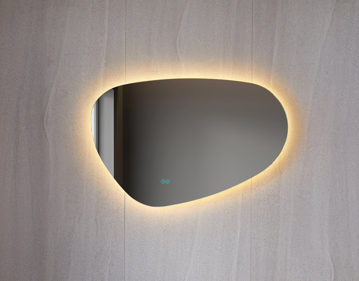 Spiegel asymmetrisch organische led verlichting en anti-condens 90 cm breed en 60 cm hoog